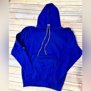 Blue Unisex Hoodie with Multicolored Rhinestone Drawstring Detail Small New